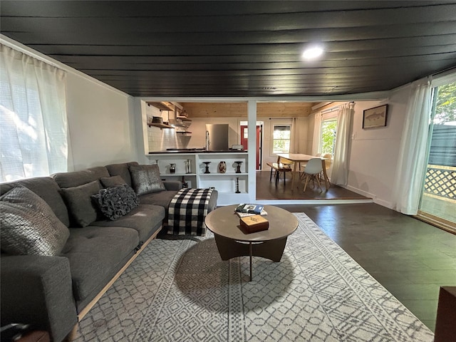 36 River St, Livingston Manor, NY 12758 - living room with wood finished floors and wooden ceiling