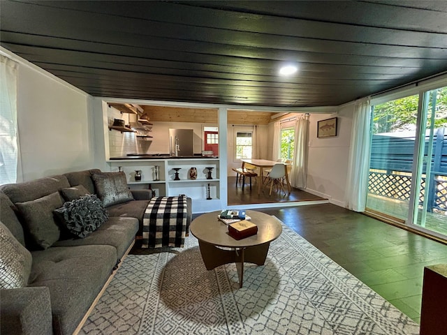 36 River St, Livingston Manor, NY 12758 - living area featuring wood finished floors and wooden ceiling