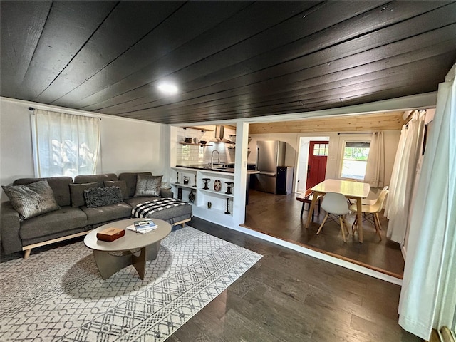 36 River St, Livingston Manor, NY 12758 - living area featuring wooden ceiling and wood finished floors