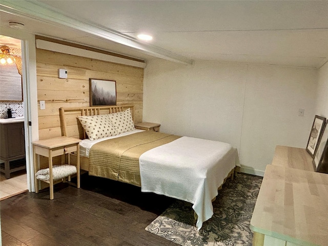 36 River St, Livingston Manor, NY 12758 - bedroom with dark wood-style flooring and wood walls