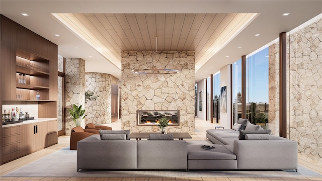 151 Rowe Rd, Red Hook, NY 12571 - living room featuring a stone fireplace and recessed lighting