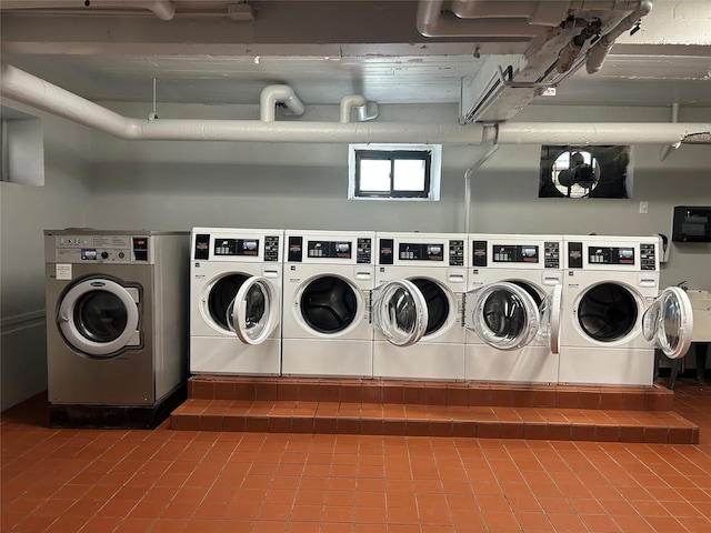2190 Brigham St Unit 4B, Brooklyn, NY 11229 - community laundry with tile patterned flooring and separate washer and dryer