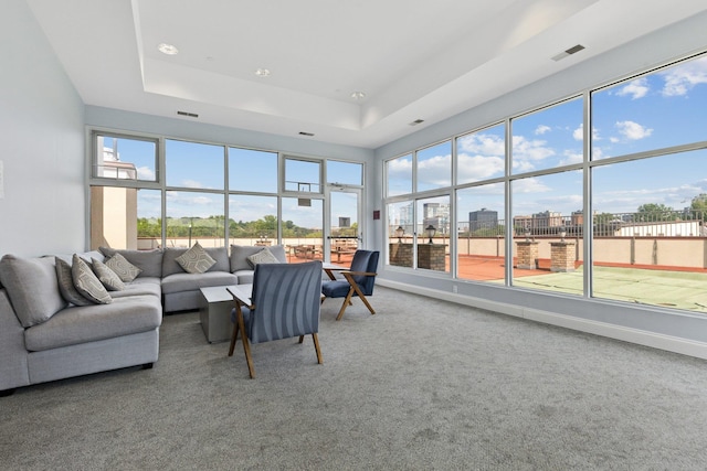 257 Central Ave Unit 1D, White Plains, NY 10606 - living area featuring a raised ceiling, healthy amount of natural light, and carpet flooring
