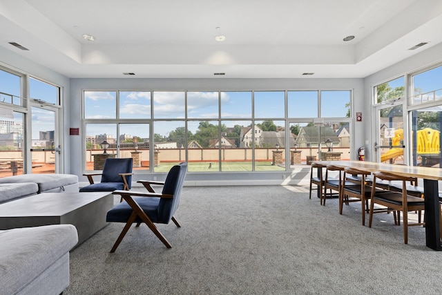 257 Central Ave Unit 1D, White Plains, NY 10606 - sunroom / solarium featuring a raised ceiling, carpet flooring, and recessed lighting