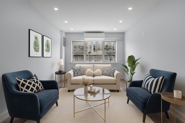 3604 Willett Ave, Bronx, NY 10467 - carpeted living area featuring a wall mounted air conditioner and recessed lighting