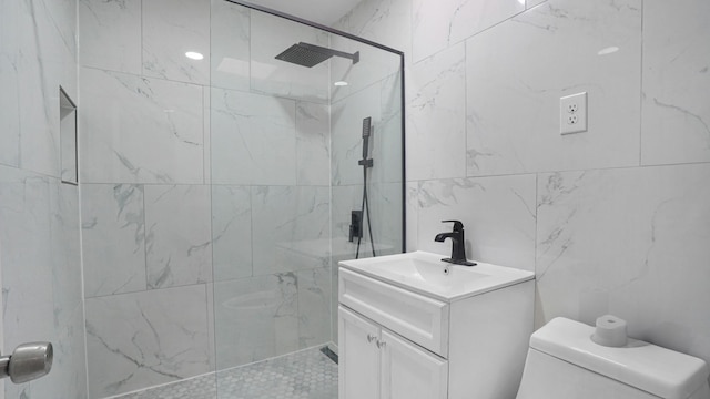 3604 Willett Ave, Bronx, NY 10467 - bathroom featuring a marble finish shower, vanity, and tile walls