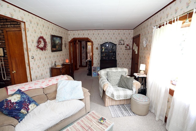 3027 State Route 17b, Cochecton, NY 12726 - carpeted living area featuring wallpapered walls and ornamental molding
