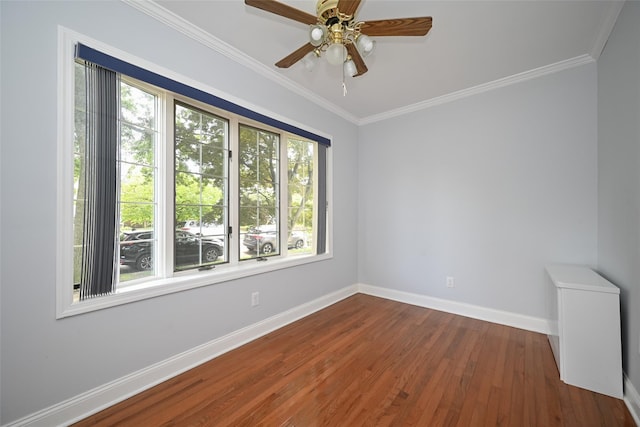 43-44 168th St, Flushing, NY 11358 - unfurnished room with plenty of natural light, dark wood-style flooring, ornamental molding, and a ceiling fan