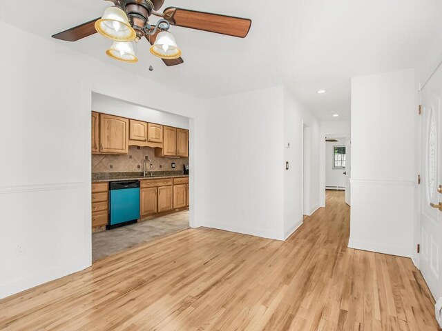 17 Shenorock Dr, Yorktown Heights, NY 10598 - kitchen featuring dishwasher, a ceiling fan, light wood-style floors, tasteful backsplash, and recessed lighting