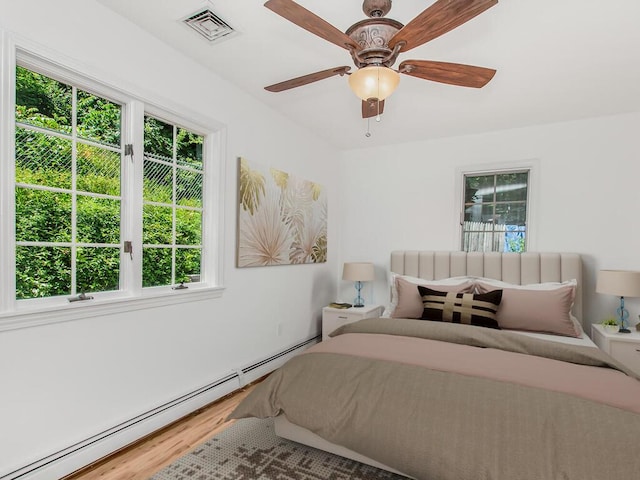 17 Shenorock Dr, Yorktown Heights, NY 10598 - bedroom featuring baseboard heating, wood finished floors, and ceiling fan