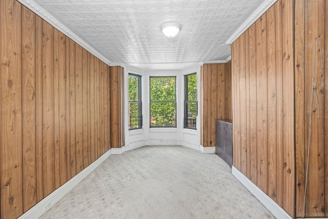 527 57th St, Brooklyn, NY 11220 - unfurnished room with an ornate ceiling, wooden walls, carpet floors, and crown molding