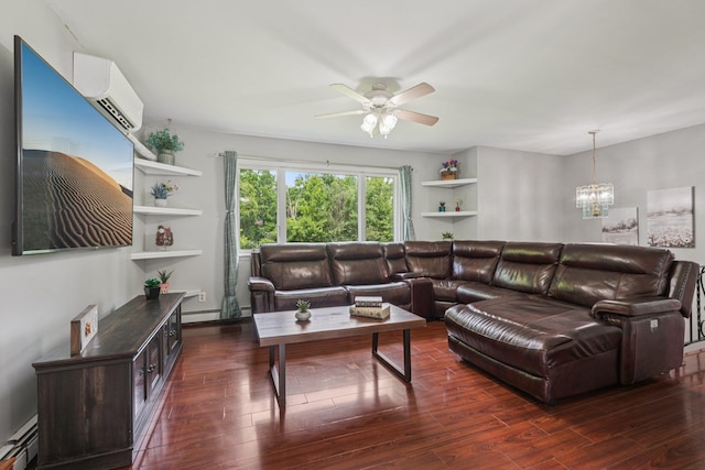 24 Wild Turkey Run, Wappingers Falls, NY 12590 - living area with a baseboard heating unit, dark wood-style flooring, ceiling fan, and a chandelier