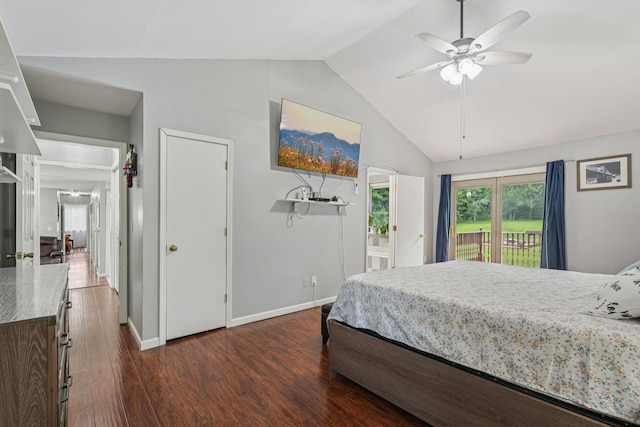 24 Wild Turkey Run, Wappingers Falls, NY 12590 - bedroom featuring lofted ceiling, dark wood-type flooring, access to exterior, and ceiling fan