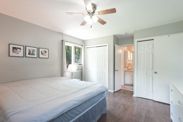 24 Wild Turkey Run, Wappingers Falls, NY 12590 - bedroom with two closets, dark wood-type flooring, and a ceiling fan