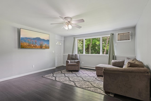 24 Wild Turkey Run, Wappingers Falls, NY 12590 - living area with baseboard heating, a ceiling fan, wood finished floors, and an AC wall unit