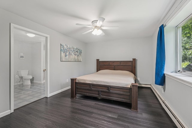24 Wild Turkey Run, Wappingers Falls, NY 12590 - bedroom with a baseboard radiator, dark wood-style flooring, ensuite bath, and a ceiling fan