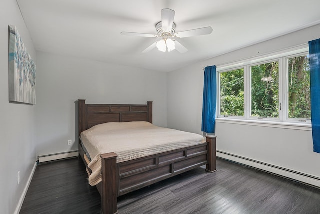 24 Wild Turkey Run, Wappingers Falls, NY 12590 - bedroom with a baseboard radiator, baseboard heating, dark wood-style flooring, and ceiling fan