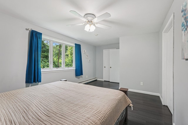 24 Wild Turkey Run, Wappingers Falls, NY 12590 - bedroom with a baseboard heating unit, dark wood-style floors, and ceiling fan
