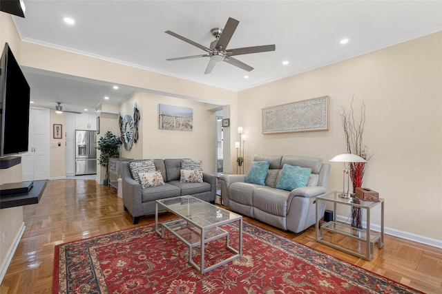 620 W 239th St Unit 2C, Bronx, NY 10463 - living room with ceiling fan, ornamental molding, and recessed lighting