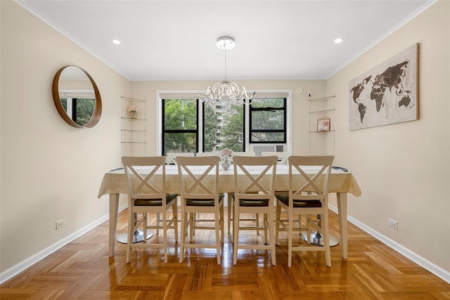 620 W 239th St Unit 2C, Bronx, NY 10463 - dining space with a chandelier, ornamental molding, and recessed lighting