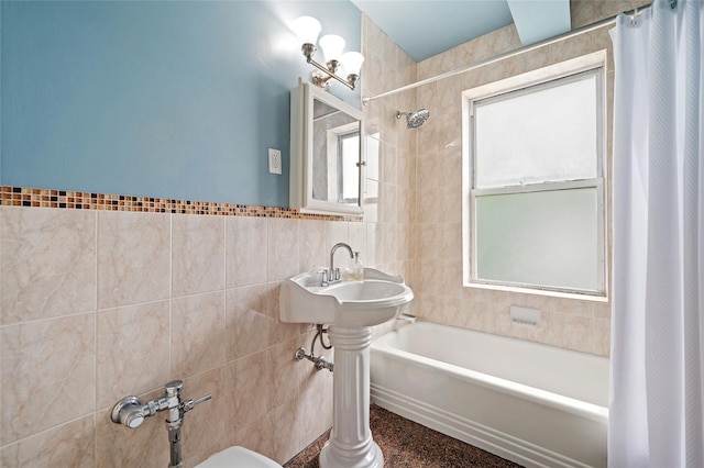 30 Clinton Pl Unit 2F, New Rochelle, NY 10801 - bathroom with tile walls and shower / tub combo with curtain