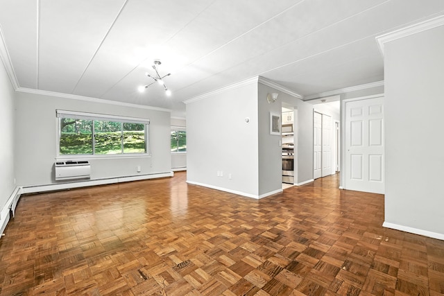 370 Central Park Ave Unit 3D, Scarsdale, NY 10583 - unfurnished living room with ornamental molding and a wall mounted AC