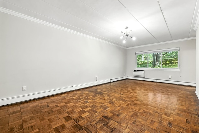 370 Central Park Ave Unit 3D, Scarsdale, NY 10583 - empty room featuring ornamental molding, baseboard heating, and a wall mounted air conditioner