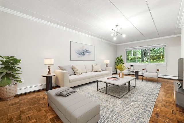 370 Central Park Ave Unit 3D, Scarsdale, NY 10583 - living room with a baseboard radiator and crown molding