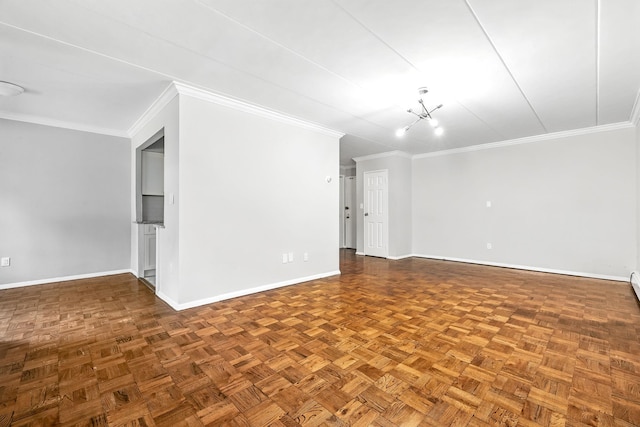 370 Central Park Ave Unit 3D, Scarsdale, NY 10583 - empty room with ornamental molding and a chandelier