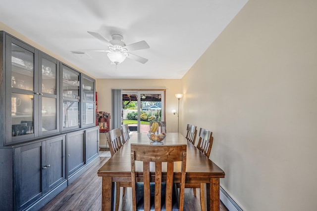 19 Buttercup Ln, Levittown, NY 11756 - dining area with ceiling fan and dark wood-style flooring