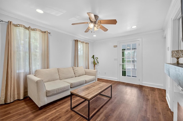12 Lake Region Blvd, Monroe, NY 10950 - living area with ceiling fan, dark wood-type flooring, recessed lighting, and crown molding