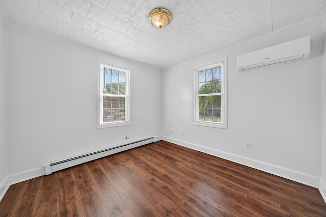 12 Lake Region Blvd, Monroe, NY 10950 - spare room with baseboard heating, a wall mounted AC, ornamental molding, and wood-type flooring