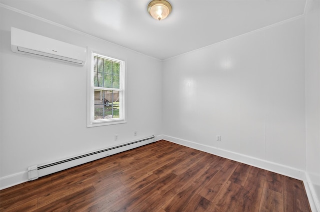 12 Lake Region Blvd, Monroe, NY 10950 - unfurnished room featuring a baseboard radiator, a wall mounted air conditioner, crown molding, and wood finished floors