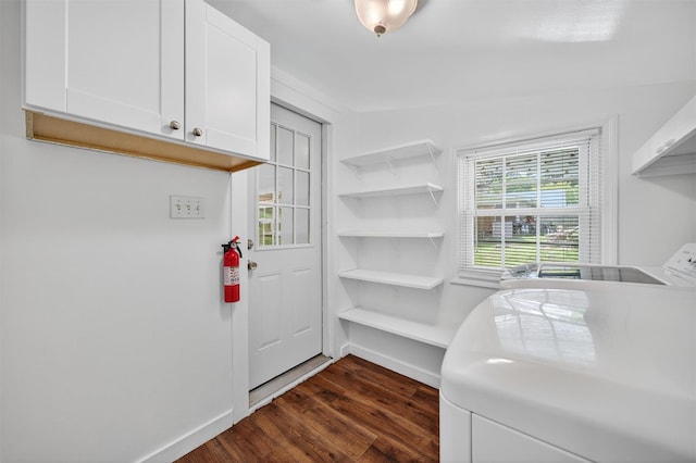 12 Lake Region Blvd, Monroe, NY 10950 - laundry area featuring separate washer and dryer, dark wood finished floors, and cabinet space