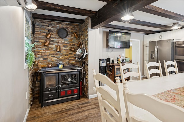 123 Pleasant Rd, Lake Peekskill, NY 10537 - dining area featuring dark wood-type flooring and beamed ceiling
