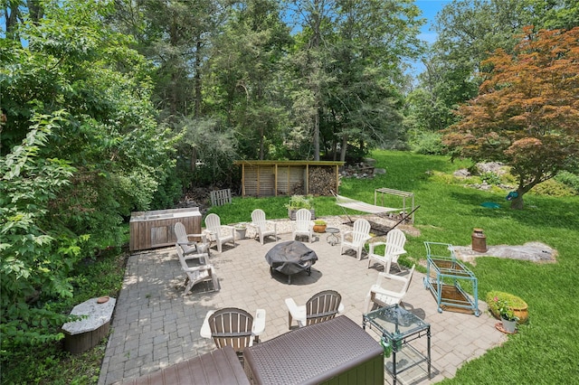 123 Pleasant Rd, Lake Peekskill, NY 10537 - view of patio with a fire pit
