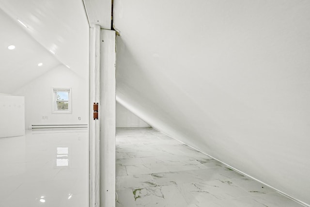 37 Keystone Pl, Hewlett, NY 11557 - bonus room featuring marble look tiles, vaulted ceiling, and recessed lighting