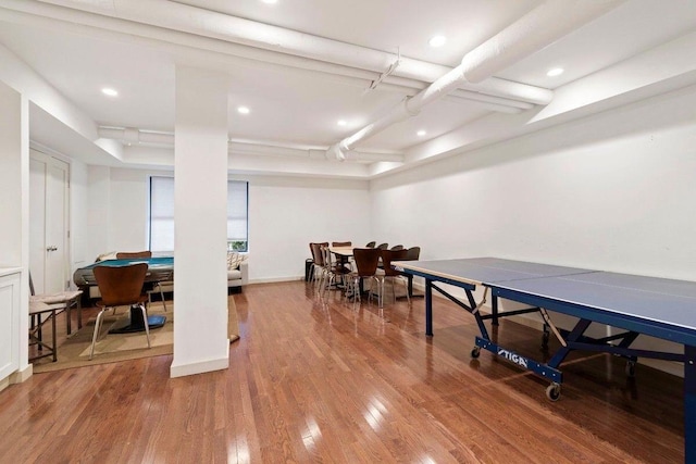 87-10 51st Ave Unit 3E, Elmhurst, NY 11373 - rec room with wood finished floors and recessed lighting