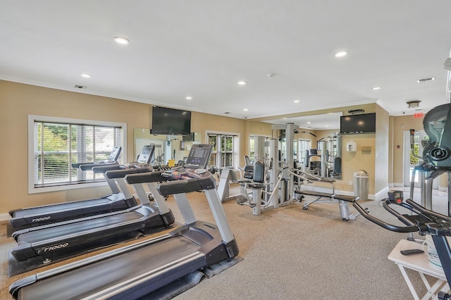 29 Erin Ln Unit 29, East Setauket, NY 11733 - exercise room with healthy amount of natural light, recessed lighting, and light colored carpet