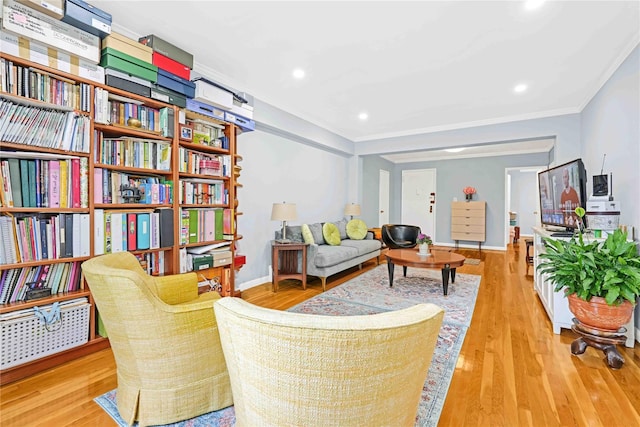 22424 Union Tpke Unit 3C, Oakland Gardens, NY 11364 - living area featuring wood finished floors, recessed lighting, and crown molding