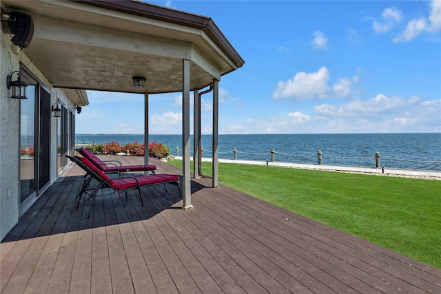9 Captains Walk E, Bay Shore, NY 11706 - wooden terrace featuring a yard and a water view
