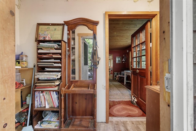33 N Coleman Rd, Centereach, NY 11720 - corridor with wood finished floors and wood ceiling