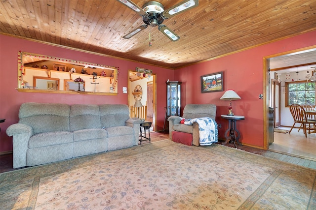 33 N Coleman Rd, Centereach, NY 11720 - living area with ceiling fan, wooden ceiling, and ornamental molding