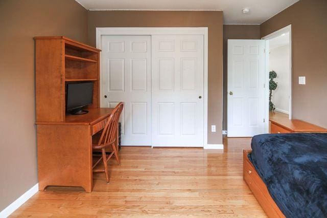 97 Reunion Rd, White Plains, NY 10603 - bedroom with light wood finished floors, a closet, and a desk