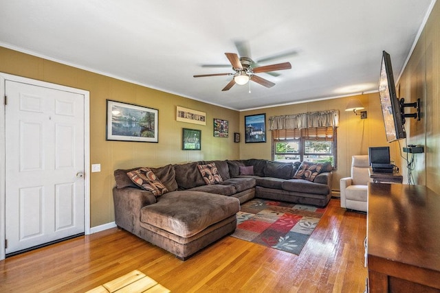30 Lincoln Ave, Port Jefferson Station, NY 11776 - living area featuring ceiling fan, light wood-type flooring, and crown molding