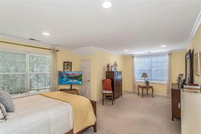 122 Maya Cir, Central Islip, NY 11722 - bedroom with crown molding, multiple windows, light carpet, and recessed lighting