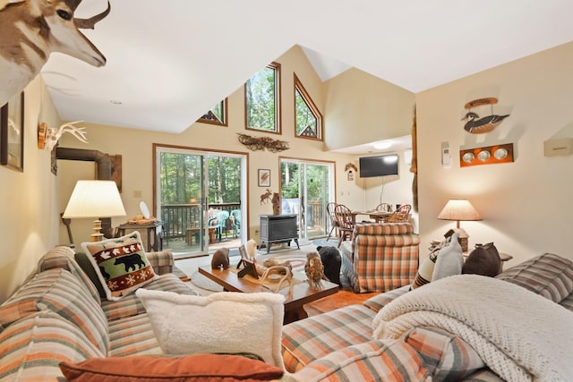16 Canal Rd, Wurtsboro, NY 12790 - living area with high vaulted ceiling and wood finished floors
