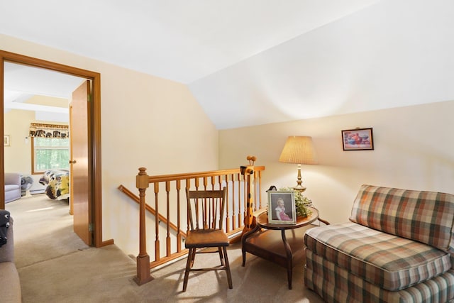 16 Canal Rd, Wurtsboro, NY 12790 - living area featuring carpet, an upstairs landing, and lofted ceiling