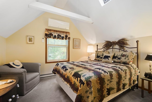 16 Canal Rd, Wurtsboro, NY 12790 - carpeted bedroom featuring an AC wall unit, a baseboard radiator, and a skylight