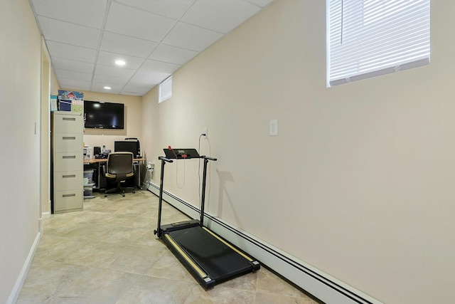41 Cowdrey St, Yonkers, NY 10701 - workout room with a baseboard radiator, recessed lighting, and a paneled ceiling